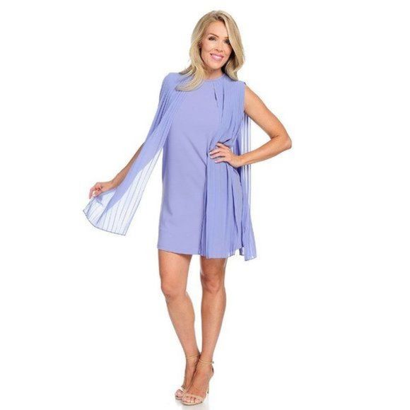 Festive Holiday Black Sleeveless Dress with Pleat Panels and Stretch Crepe Body - Picture 2 of 5